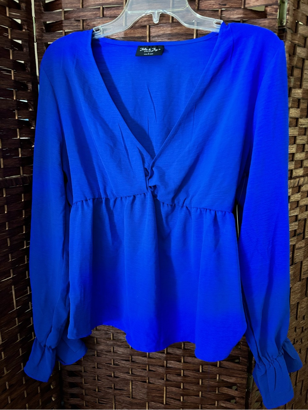Jolie & Joy Cobalt Blue V-Neck Long Sleeve Peplum Blouse